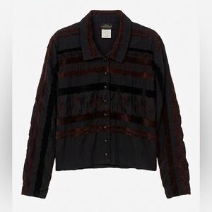 Linda Lundstrom Brown Crinkle Velvet Textured Blazer Jacket size 10